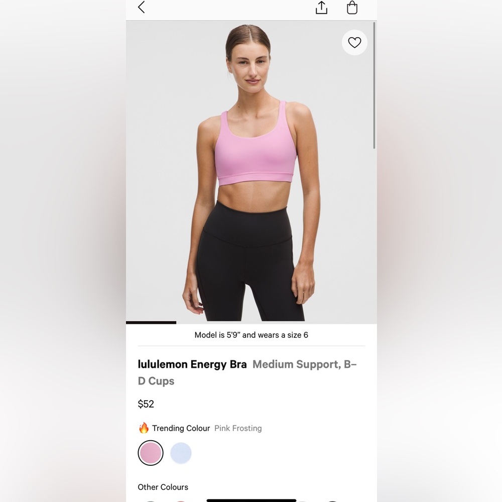 Lululemon Athletica Pink Frosting Sports Bra